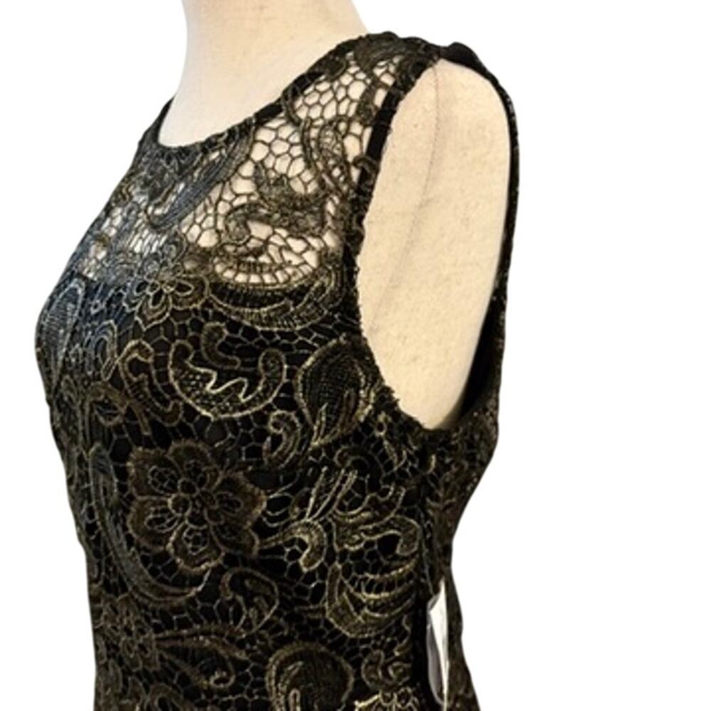 NWT Bisou Bisou Women's Dress 12 Black & Gold Sheath Lace Overlay - Picture 4 of 16